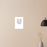 Fox line art A3 print on a warm beige wall with dried grass in a vase