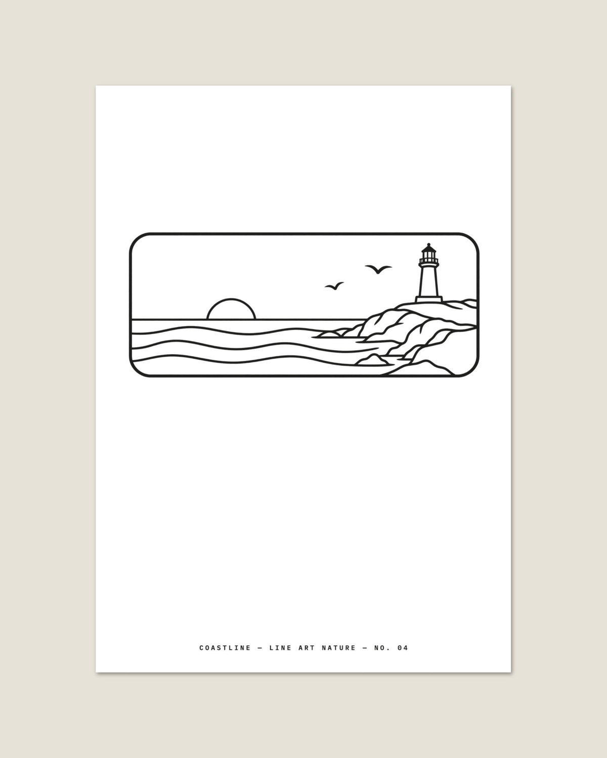 Coastline line art A3 print, flat view