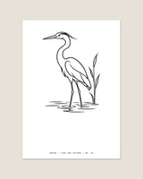 Heron line art A3 print, flat view