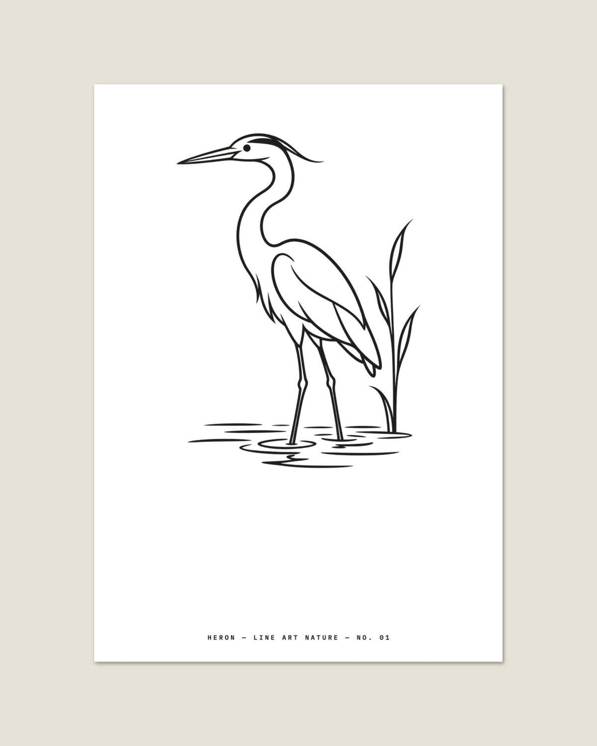 Heron line art A3 print, flat view