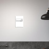 Coastline line art A3 print on a wall beside a black pendant lamp