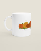 Pumpkin Patch mug: a row of autumn pumpkins on a white 11oz mug