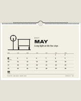 Clocking Off 2027 wall calendar, May page with bus stop and bench