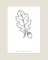 Oak Leaf line art A3 print, flat view