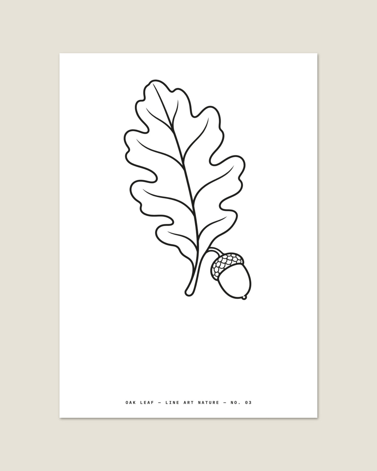 Oak Leaf line art A3 print, flat view
