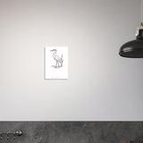 Heron line art A3 print on a wall beside a black pendant lamp