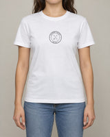 Allotment Society tee in White, worn by a model, studio photo