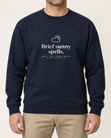 Brief Sunny Spells sweatshirt in Navy, worn by a model, studio photo