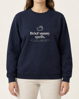 Brief Sunny Spells sweatshirt in Navy, worn by a model, studio photo