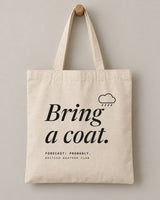 Bring a Coat tote in Natural, hanging flat