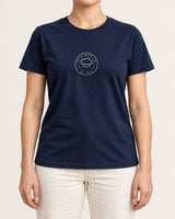 British Weather Club tee in Navy, worn by a model, studio photo