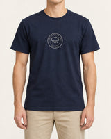 British Weather Club tee in Navy, worn by a model, studio photo