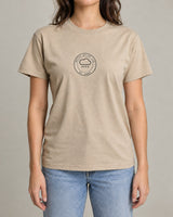 British Weather Club tee in Sand, worn by a model, studio photo