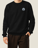 Core crew sweatshirt, black, worn by a model
