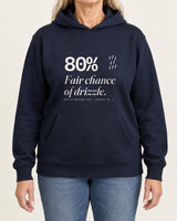 Fair Chance of Drizzle hoodie in Navy, worn by a model, studio photo