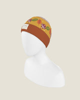Leaf Stripe Reversible Beanie, worn, leaf-stripe side