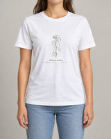 Runner Beans tee in White, worn by a model, studio photo