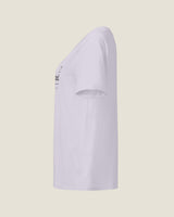 Annotated tee in Lavender, left side